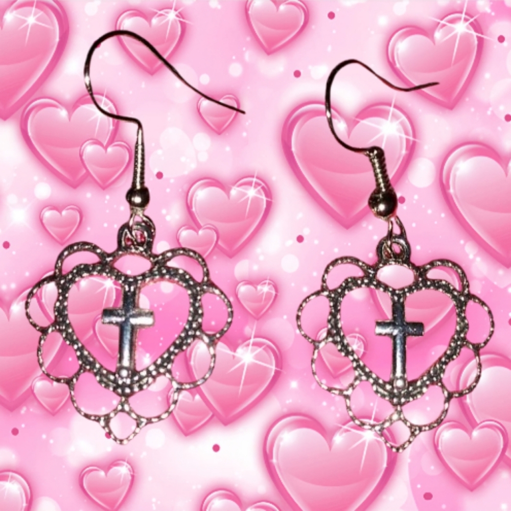 Heart Cross Earrings